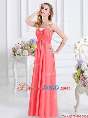 Beautiful Watermelon Red Zipper Sweetheart Ruching Bridesmaid Dresses Chiffon Sleeveless