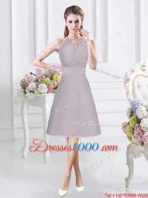 Sumptuous Halter Top Grey Sleeveless Chiffon Zipper Bridesmaid Gown for Prom and Party and Wedding Party
