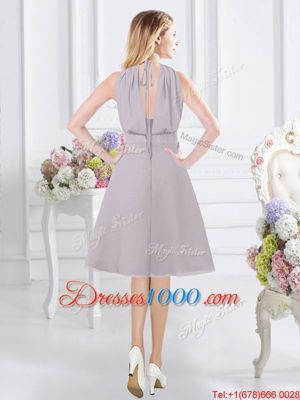 Sumptuous Halter Top Grey Sleeveless Chiffon Zipper Bridesmaid Gown for Prom and Party and Wedding Party