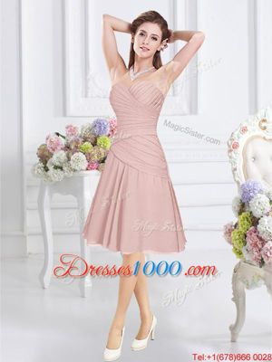 Fabulous Sleeveless Knee Length Ruching Zipper Wedding Party Dress with Pink