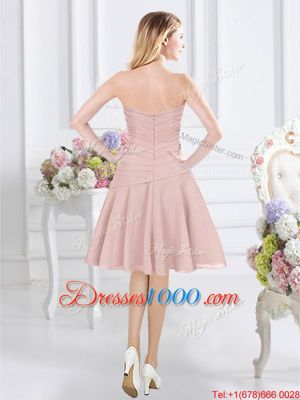 Fabulous Sleeveless Knee Length Ruching Zipper Wedding Party Dress with Pink