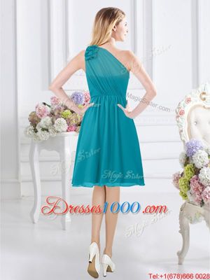 Exceptional One Shoulder Knee Length Empire Sleeveless Teal Bridesmaid Dress Side Zipper