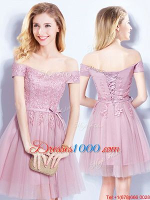 Sleeveless Lace Up Mini Length Appliques and Belt Vestidos de Damas