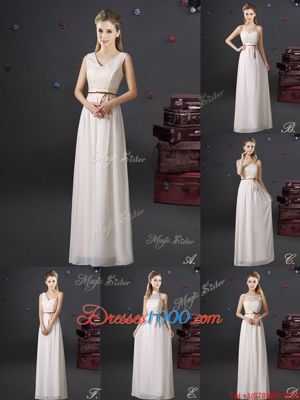 Fine Empire Dama Dress for Quinceanera White One Shoulder Chiffon Sleeveless Floor Length Lace Up