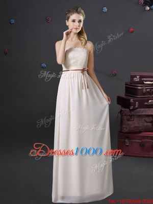 Low Price White Bridesmaids Dress Prom and Party and Wedding Party and For with Lace and Appliques and Belt V-neck Sleeveless Lace Up