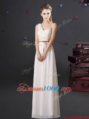 Low Price White Bridesmaids Dress Prom and Party and Wedding Party and For with Lace and Appliques and Belt V-neck Sleeveless Lace Up