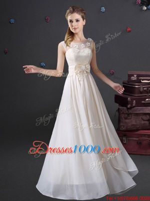 High Quality Floor Length Empire Sleeveless White Quinceanera Court of Honor Dress Zipper