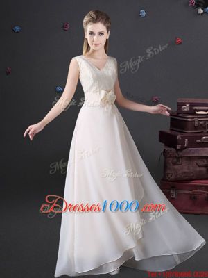 High Quality Floor Length Empire Sleeveless White Quinceanera Court of Honor Dress Zipper