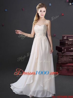 High Quality Floor Length Empire Sleeveless White Quinceanera Court of Honor Dress Zipper