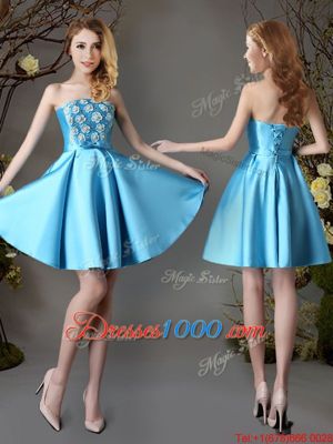 Baby Blue Lace Up Wedding Party Dress Appliques and Bowknot Sleeveless Mini Length