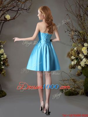 Baby Blue Lace Up Wedding Party Dress Appliques and Bowknot Sleeveless Mini Length