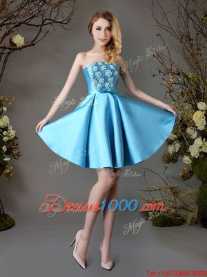 Baby Blue Lace Up Wedding Party Dress Appliques and Bowknot Sleeveless Mini Length