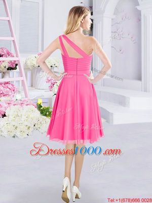 Gorgeous Knee Length Hot Pink Dama Dress for Quinceanera One Shoulder Sleeveless Zipper