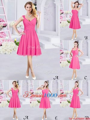 Gorgeous Knee Length Hot Pink Dama Dress for Quinceanera One Shoulder Sleeveless Zipper