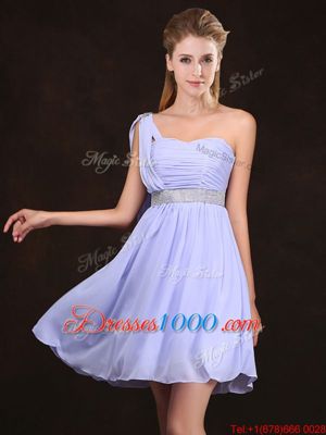 Artistic Champagne A-line Lace and Ruffles and Belt Dama Dress for Quinceanera Lace Up Organza Sleeveless Mini Length