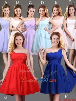 One Shoulder Chiffon Sleeveless Mini Length Quinceanera Court of Honor Dress and Beading and Ruching