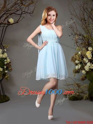 One Shoulder Chiffon Sleeveless Mini Length Quinceanera Court of Honor Dress and Beading and Ruching