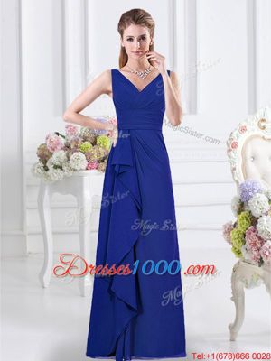 Floor Length Royal Blue Bridesmaid Dress V-neck Sleeveless Zipper