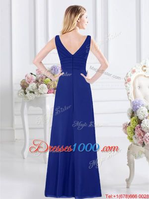 Floor Length Royal Blue Bridesmaid Dress V-neck Sleeveless Zipper