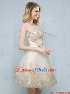 Romantic Scoop Sleeveless Tulle Bridesmaids Dress Appliques Lace Up