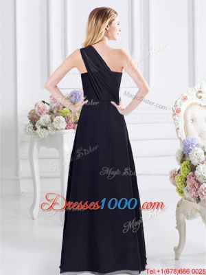 One Shoulder Floor Length Navy Blue Vestidos de Damas Chiffon Sleeveless Ruching