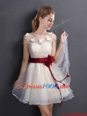 Customized Mini Length A-line Sleeveless Champagne Bridesmaids Dress Lace Up