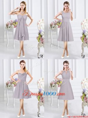 Grey Scoop Neckline Ruching Vestidos de Damas Sleeveless Zipper