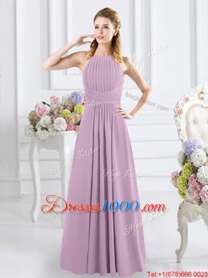 Noble Floor Length Lavender Wedding Party Dress Halter Top Sleeveless Zipper