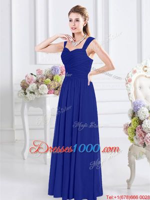 Glamorous Straps Straps Royal Blue Sleeveless Chiffon Zipper Bridesmaid Dress for Prom and Party and Wedding Party