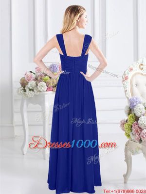 Glamorous Straps Straps Royal Blue Sleeveless Chiffon Zipper Bridesmaid Dress for Prom and Party and Wedding Party