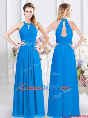 Halter Top Sleeveless Zipper Floor Length Ruching Quinceanera Court Dresses