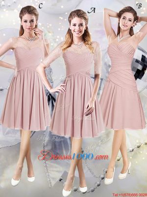 Custom Designed Pink Scoop Zipper Lace and Ruching Bridesmaid Dress Half Sleeves