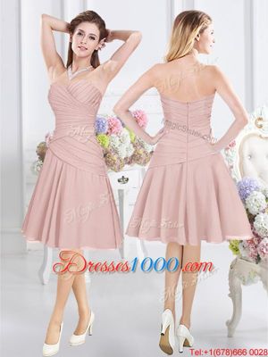 Custom Designed Pink Scoop Zipper Lace and Ruching Bridesmaid Dress Half Sleeves