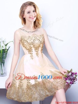 Chic Mini Length Champagne Bridesmaid Dresses Scoop Sleeveless Zipper