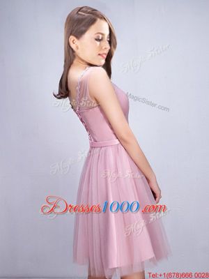 Sleeveless Lace Up Mini Length Ruching and Bowknot Quinceanera Court Dresses