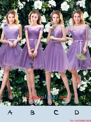 Scoop Lavender Sleeveless Tulle Lace Up Quinceanera Dama Dress for Prom and Party and Wedding Party