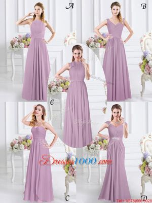 Hot Sale Lavender Chiffon Zipper Bridesmaid Dresses Cap Sleeves Floor Length Beading and Ruching