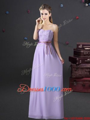 V-neck Sleeveless Lace Up Bridesmaid Gown Lavender Chiffon