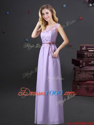 V-neck Sleeveless Lace Up Bridesmaid Gown Lavender Chiffon