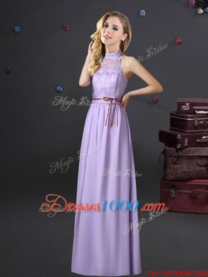 V-neck Sleeveless Lace Up Bridesmaid Gown Lavender Chiffon