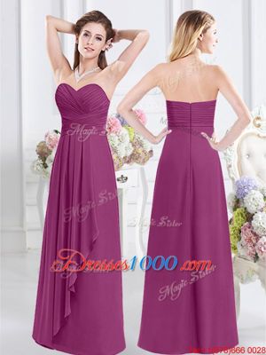 Custom Fit Sleeveless Floor Length Lace and Ruching Side Zipper Court Dresses for Sweet 16 with Fuchsia