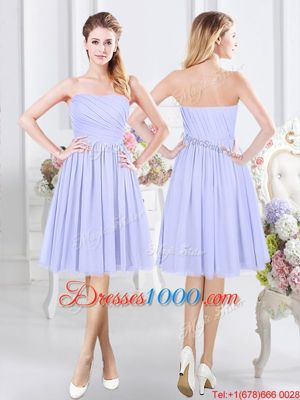 Lavender Sleeveless Chiffon Side Zipper Quinceanera Court of Honor Dress for Prom and Party and Wedding Party