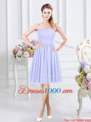 Lavender Sleeveless Chiffon Side Zipper Quinceanera Court of Honor Dress for Prom and Party and Wedding Party
