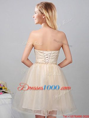 Mini Length Champagne Dama Dress Sweetheart Sleeveless Lace Up