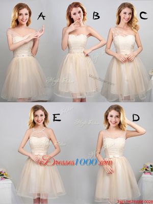 Mini Length Champagne Dama Dress Sweetheart Sleeveless Lace Up