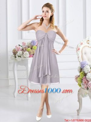 Captivating Knee Length Grey Wedding Guest Dresses Chiffon Sleeveless Ruching