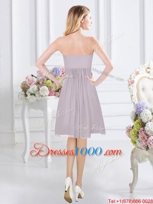 Captivating Knee Length Grey Wedding Guest Dresses Chiffon Sleeveless Ruching