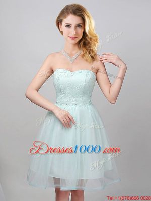 Apple Green Sweetheart Neckline Lace and Appliques Wedding Guest Dresses Sleeveless Lace Up