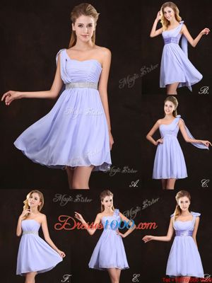 Chiffon Sleeveless Mini Length Quinceanera Court Dresses and Ruffles and Sequins and Ruching and Bowknot and Hand Made Flower