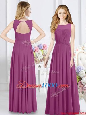 Pretty Chiffon V-neck Sleeveless Zipper Ruching Quinceanera Court of Honor Dress in Fuchsia